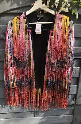 £55 • Buy NEW Topshop Kimono Coat Pink Jacket Festival Rave Tassel Fringed Rainbow Red