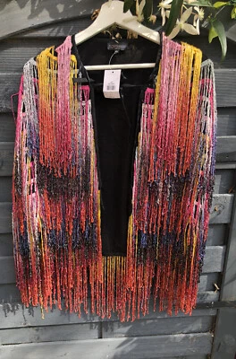 £55 • Buy NEW Topshop Kimono Coat Pink Jacket Festival Rave Tassel Fringed Rainbow Red