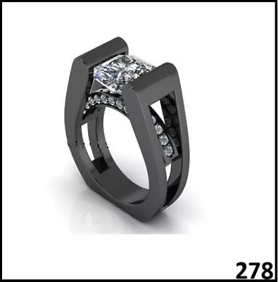 14K Black Gold Over 3CT Cushion Lab-Created Black Diamond Men's Tension Set Ring • $138.90