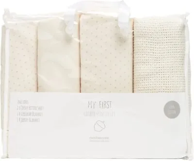 4 Piece Cream Baby Bedding Starter Bundle Blanket Sheet Set Cot Bed Bedding • £19.99