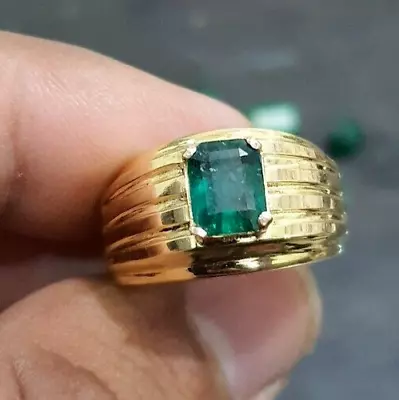 Mens 2.00Ct Natural Emerald Solitaire Engagement Ring 14k Yellow Gold • $1495.99