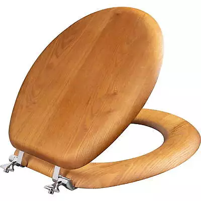 Round Natural Reflections Wood Veneer Toilet Seat In Natural OakChrome Hinge • $34