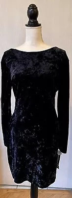 NWT TapeMeasure New York Women's V-Back Dress Vintage Crushed Velvet Black Sz L • $34.99