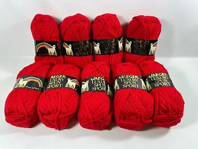 Vtg Jaeger Yarn Lot Of 9 (50g Skeins) Sport Weight 90/10 Wool/ Alpaca Colour RED • $83.51