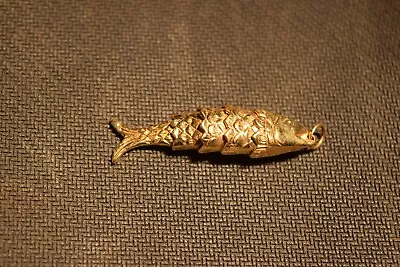 Vintage 14K Yellow Gold  Articulated Wiggly FISH  2   Necklace Pendant Charm • $599.99