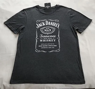 Jack Daniels Label Logo Mens Black Marle Printed Short Sleeve T Shirt Size M New • $19.99