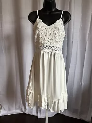 Dokuritu White Swiss Dot Beach Crochet Lace Maxi Dress Size Small New With Tags • $25