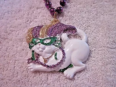 Beautiful Glittered Pgg  Mardi Gras Cat  Mardi Gras Necklace Bead Feline (b635) • $6.95