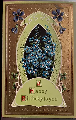 Vintage Victorian Postcard 1910 A Happy Birthday To You - Gold Foil Card • $8