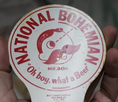 1950s MR. BOH NATIONAL BOHEMIAN OH WHAT A BEER STAMPED PAINTED METAL TOPPER SIGN • $179