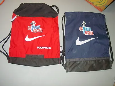 2 Vintage Nike US Youth Soccer Backpack Gym Stadium Bag Sack Drawstring  • $34.18