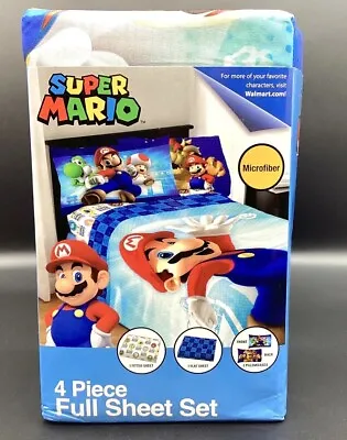 Super Mario Nintendo 4-pc Full Size Sheet Kid’s Youth Bed Set New • $21.49