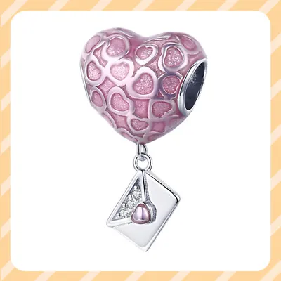 Authentic Pink Heart Love Letter Dangle 925 Sterling Silver Women Bracelet Charm • $15