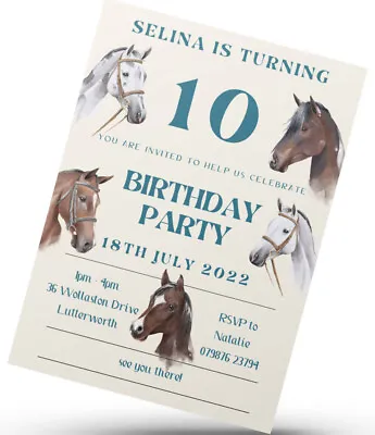 10 X Horse Riding Birthday Party Invitations Personalised Invites Girls Or Boys • £4.46