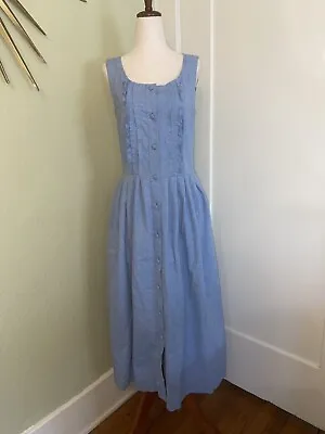 Vintage LAURA ASHLEY Blue Chambray Dress 70’s 80’s Style US 8 Fits S Or Sz 2-4 • £48.16