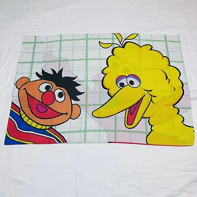 Vintage 1990s Sesame Street Elmo Big Bird Ernie Green Grid Pillowcase 2 Sided • $12.47
