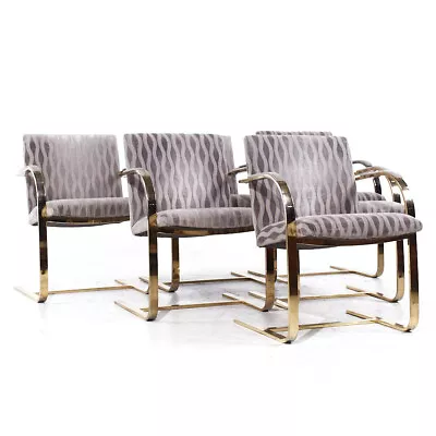 Milo Baughman Style Brass Cantilever Dining Chairs - Set Of 6 • $2847