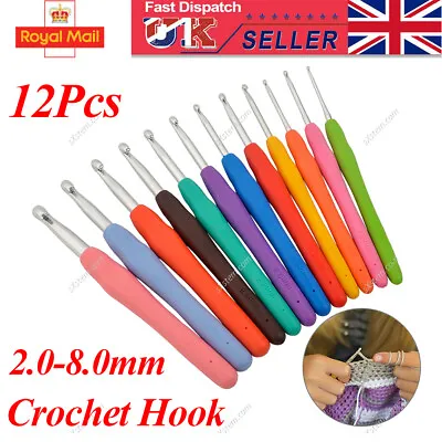 £9.49 • Buy 12Pcs Crochet Hooks Set Soft Grip Handles Knitting Needles Multi Color Aluminium
