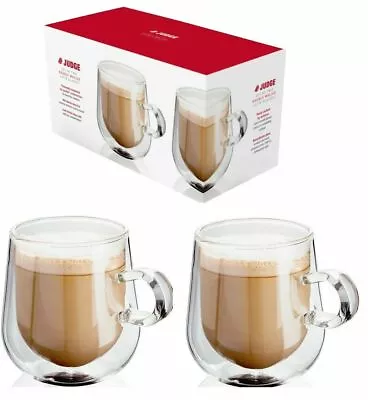 £14.99 • Buy Judge Set Of 2 Latte Cup Double Walled Glass Coffee Cups With Handle JDG35