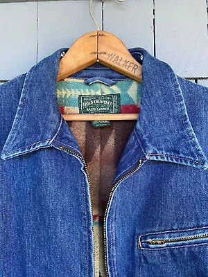 Mint Vtg Polo Ralph Lauren Country Blanket Lined Denim Trucker Jacket Large L US • $395