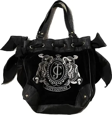 $90 • Buy Vintage Y2K Juicy Couture Daydreamer Bag Purse Black Velour Bows McBling