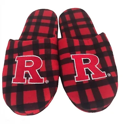 Rutgers University Slippers Logo Red Black Buffalo Plaid Check Medium 9 10 Shoe  • $14.99