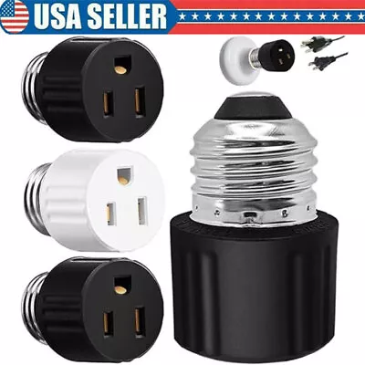 2 Pack E26/E27 Light Socket To Plug Adapter 2/3 Prong Light Bulb Outlet Adapter • $6.99