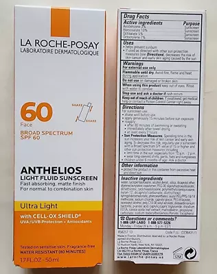 LA ROCHE-POSAY Anthelios Ultra Light Fluid Sunscreen - SPF 60 Exp. 02/2026 • $20.95