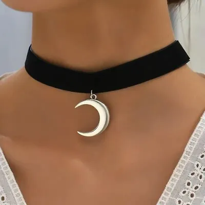 Boho Crescent Moon Choker Pendant Necklace Black Velvet Collar Women Fashion • $9.98