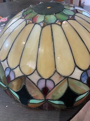 VTG Tiffany Style Stained Glass  Lamp Shade Ceiling Shade Size- 17  Base X 7   • $119.59