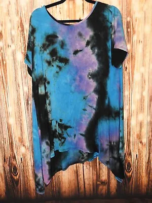 Yahada Boutique Purple Black Blue Criss Cross Back Tie Dye Asymm Tunic Size 2x • $23.96
