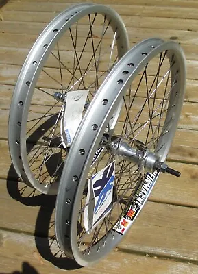 $125.48 • Buy Wheel Set 20  BMX Park 3/8 Front 3/8 Flip Flop Rear Double Walled Rims Silver