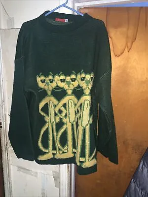 Vintage ICEBERG Triple Panther Knit Made In ITALY  Green Sweater. PREOWNED  • $50