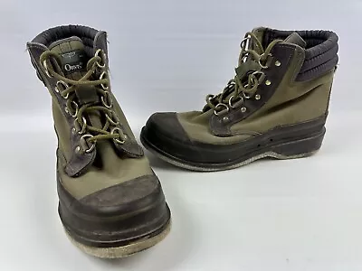 Orvis Mens Boots Fishing Felt Soled River Wading Boots Green Canvas Men’s 9 • $34.95