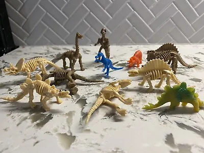 Lot (12) Mini 2” Dinosaurs Skeleton And Colorful Triceratops T-Rex Free Shipping • $9.99