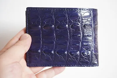 Double Side Handmade Real Crocodile Leather Skin Men Bifold Wallet Blue #D23 • $62.90