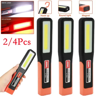 2/4x COB LED Cordless Magnetic Work Light USB Inspection Lamp Torch Rechargeable • £8.99