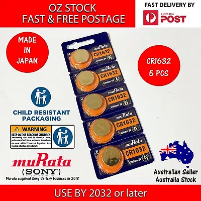 5x MURATA (SONY) CR1632 3v Lithium Battery Button Cell/coin For Watches Remote • $10.95