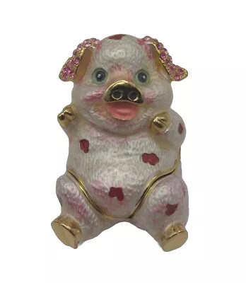 RUCINNI Gold Enameled Pig Clamshell Hinged Trinket Box Swarovski Crystals 3  • $28.90