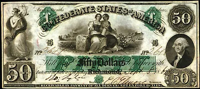 1861 $50 T6 *Reproduction* CSA Currency Justice Agriculture & Industry Pictured • $3.50