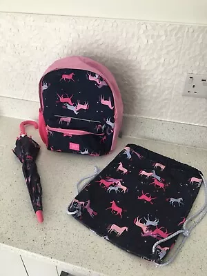 Joules Girls Backpack Swimming Bag & Umbrella Horse Print • £3.99