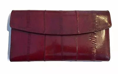 VTG Genuine Eel Skin Clutch Wallet Card Purse Burgundy  - Excellent • $10.50