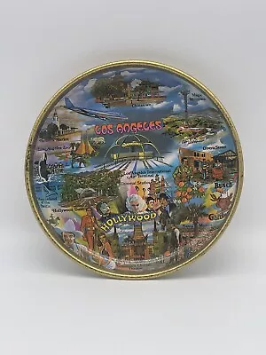 Vintage Los Angeles California Round Metal Serving Tray Decor 5.5” Dia Hollywood • $8.99