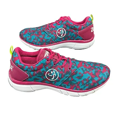 Zumba Fly Print Blue Pink Dance Shoes Athletic Sneakers Womens Size 10 • £19.28
