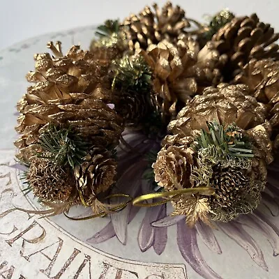 6 X Golden Natural Pine Cone & Extra Detail Christmas Decorations • £4.99