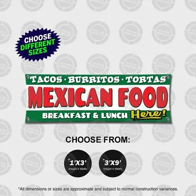 MEXICAN FOOD Banner Tacos Burritos Tortas Breakfast Lunch Open Sign Flag Lona • $96.82