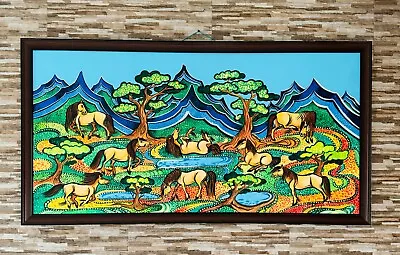 Mongolian Eight Horses Of Happiness Bring Good Luck Acrylic Painting 47x23  • $560