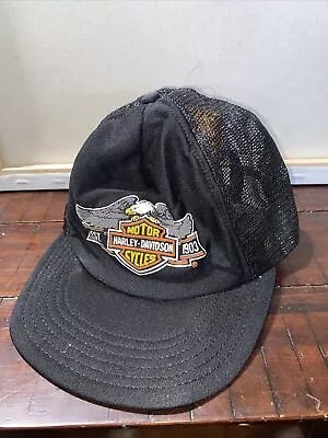 Vintage HARLEY DAVIDSON Motorcycles Trucker Hat Black Snapback USA • $19.99