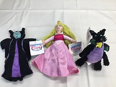 Lot Of 3 Disney Store Sleeping Beauty Plushes- Aurora Maleficent & Dragon NWT • $14.99