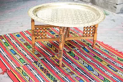 Moroccan Brass Table Boho Coffee Table Large Brass Tray Moroccan Furniture Table • $195